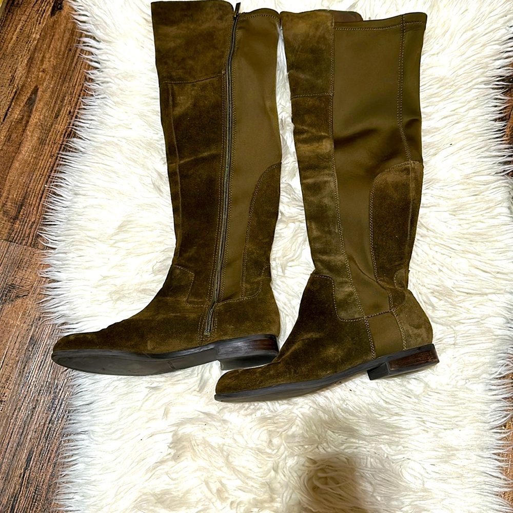 Franco Sarto knee high greenish/brown suede boots.  Size 8.